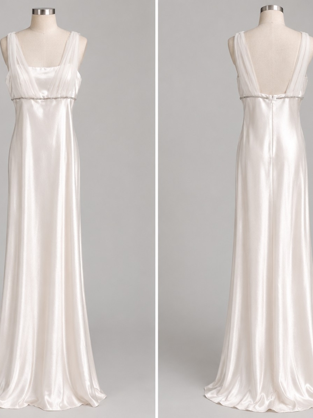 Fiesta Satin Ivory Maxi Dress with Sheer Straps